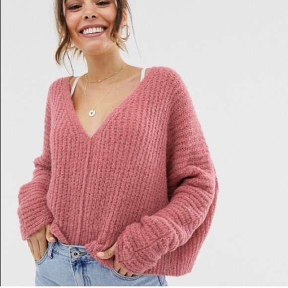 FREE PEOPLE Moonbeam Pink Alpaca Blend Slouchy Oversized Sweater Size XS - Picture 2 of 16